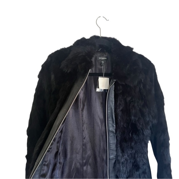 Bebe Black Zip Front Leather Rabbit Fur Coat NWT Medium - Picture 7 of 14